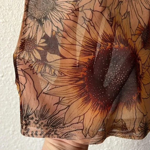 Anthropologie Porridge Short-Sleeve Mesh Tee Sunflower Print Size XS - Picture 3 of 7